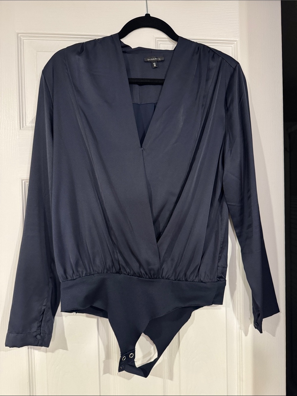 Dynamite Deep Navy Wrap-Front Long Sleeve Bodysuit